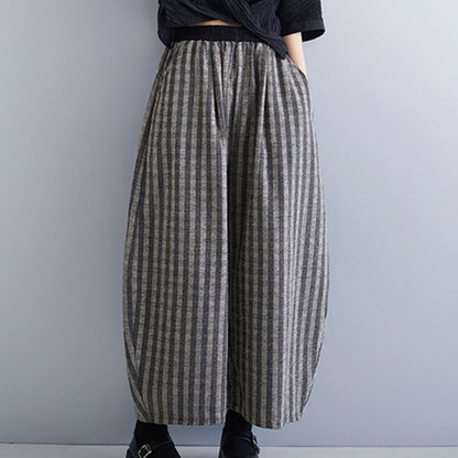 Buddha Stones Casual 7-8 Length Corduroy Stripes Women's Polyester Wide Leg Pants With Pockets