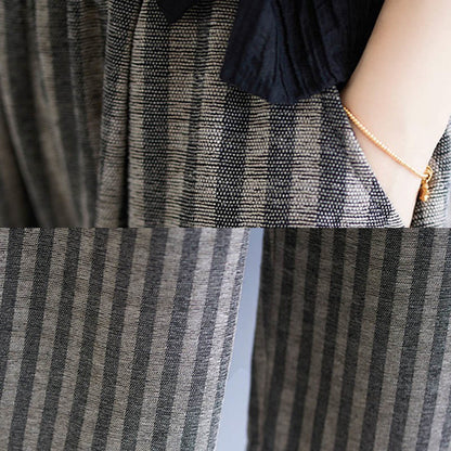 Buddha Stones Casual 7-8 Length Corduroy Stripes Women's Polyester Wide Leg Pants With Pockets