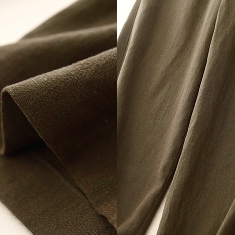 Buddha Stones Casual Plain Women's Cotton Linen Elastic Waist  Wide Leg Pants With Pockets