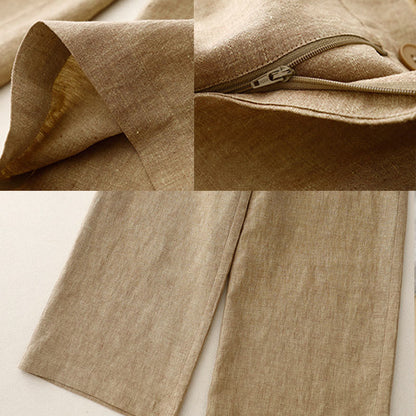 Buddha Stones Casual Plain Women's Cotton Linen Elastic Waist  Wide Leg Pants With Pockets