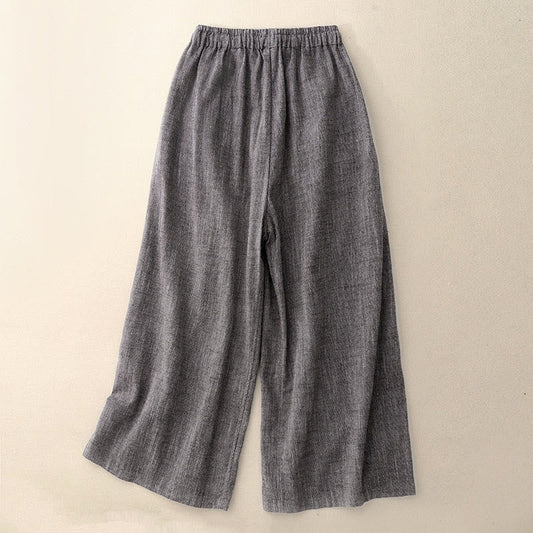 Buddha Stones Casual Textured Fabrics Women's Polyester Wide Leg Pants With Pockets