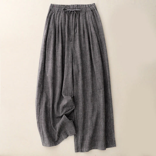 Buddha Stones Casual Textured Fabrics Women's Polyester Wide Leg Pants With Pockets