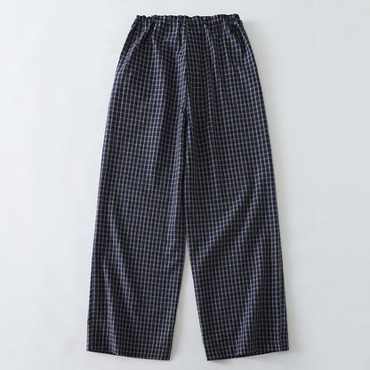 Buddha Stones Casual Plaid Pattern Women's Cotton Wide Leg Pants With Pockets