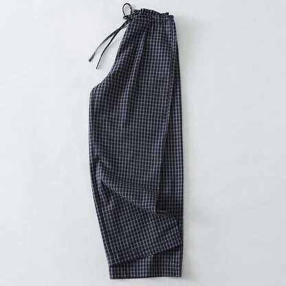 Buddha Stones Casual Plaid Pattern Women's Cotton Wide Leg Pants With Pockets