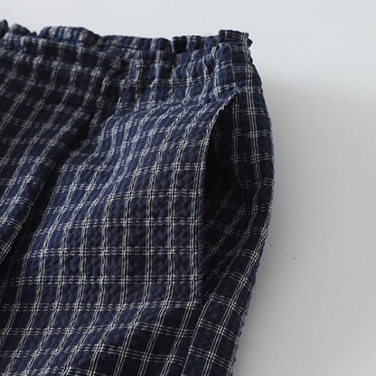 Buddha Stones Casual Plaid Pattern Women's Cotton Wide Leg Pants With Pockets