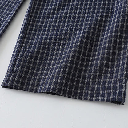 Buddha Stones Casual Plaid Pattern Women's Cotton Wide Leg Pants With Pockets
