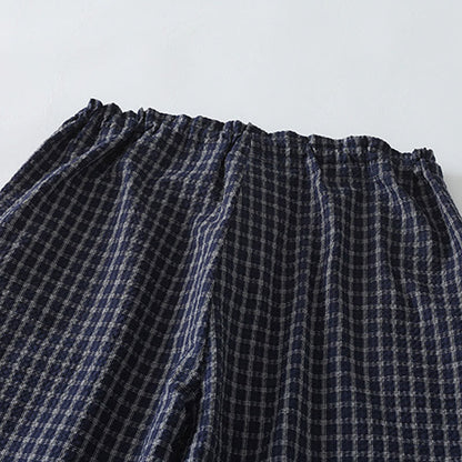 Buddha Stones Casual Plaid Pattern Women's Cotton Wide Leg Pants With Pockets