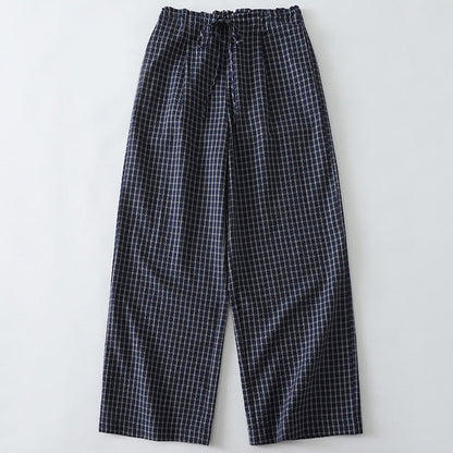 Buddha Stones Casual Plaid Pattern Women's Cotton Wide Leg Pants With Pockets