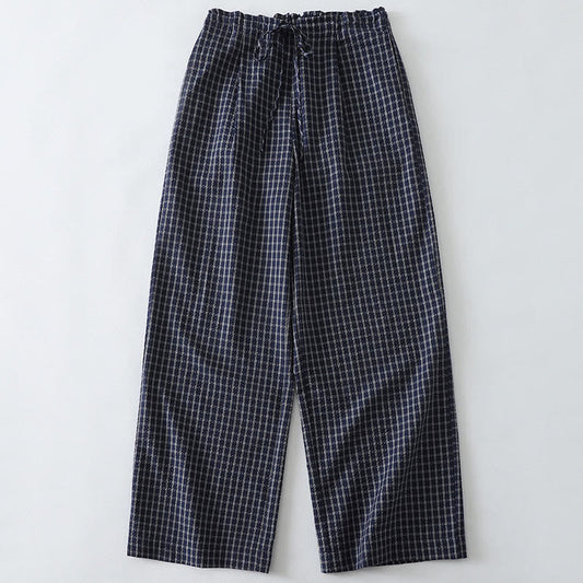 Buddha Stones Casual Plaid Pattern Women's Cotton Wide Leg Pants With Pockets