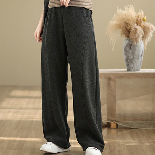 Buddha Stones Casual Thickening Women's Polyester Straight Leg Pants With Pockets