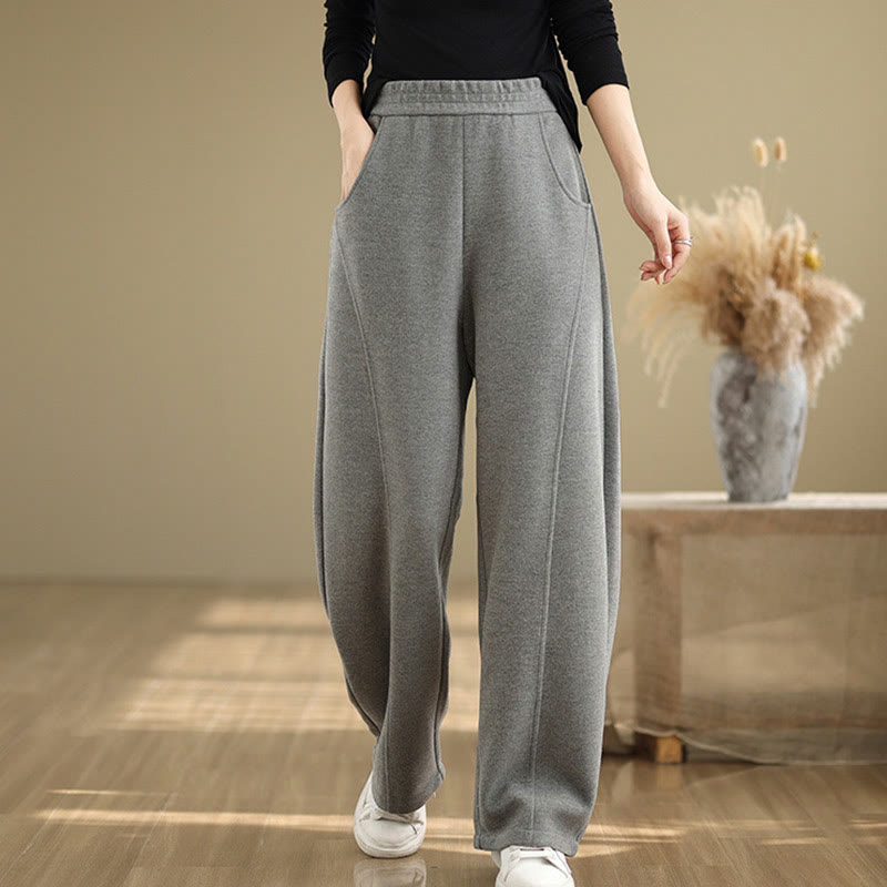 Buddha Stones Casual Thickening Women's Polyester Straight Leg Pants With Pockets