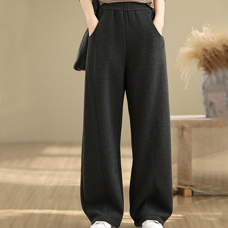 Buddha Stones Casual Thickening Women's Polyester Straight Leg Pants With Pockets