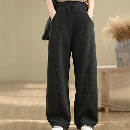 Buddha Stones Casual Thickening Women's Polyester Straight Leg Pants With Pockets