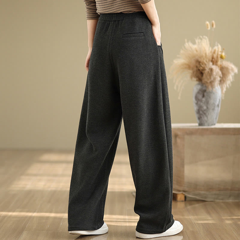 Buddha Stones Casual Thickening Women's Polyester Straight Leg Pants With Pockets