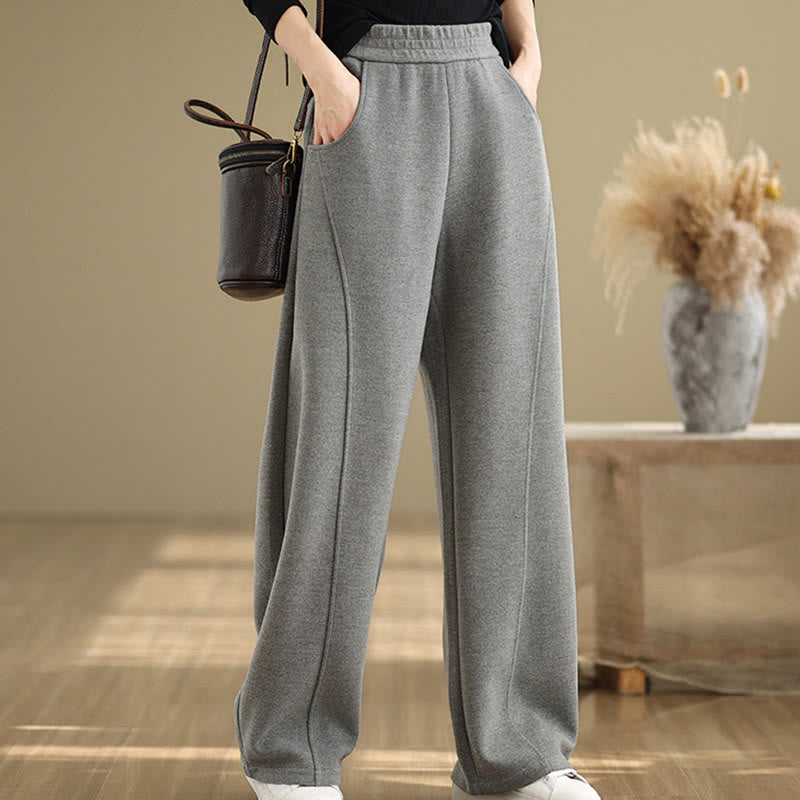 Buddha Stones Casual Thickening Women's Polyester Straight Leg Pants With Pockets