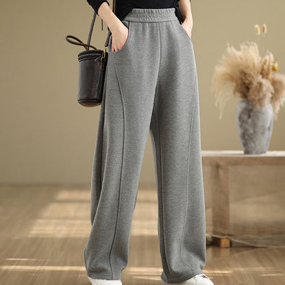 Buddha Stones Casual Thickening Women's Polyester Straight Leg Pants With Pockets