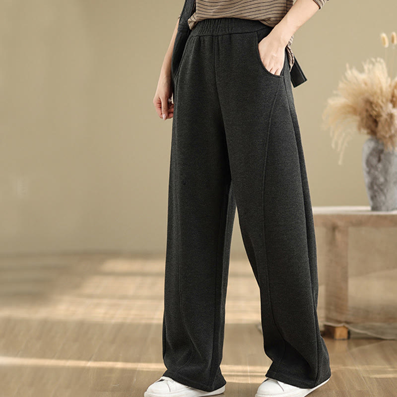 Buddha Stones Casual Thickening Women's Polyester Straight Leg Pants With Pockets