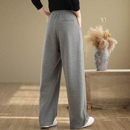 Buddha Stones Casual Thickening Women's Polyester Straight Leg Pants With Pockets