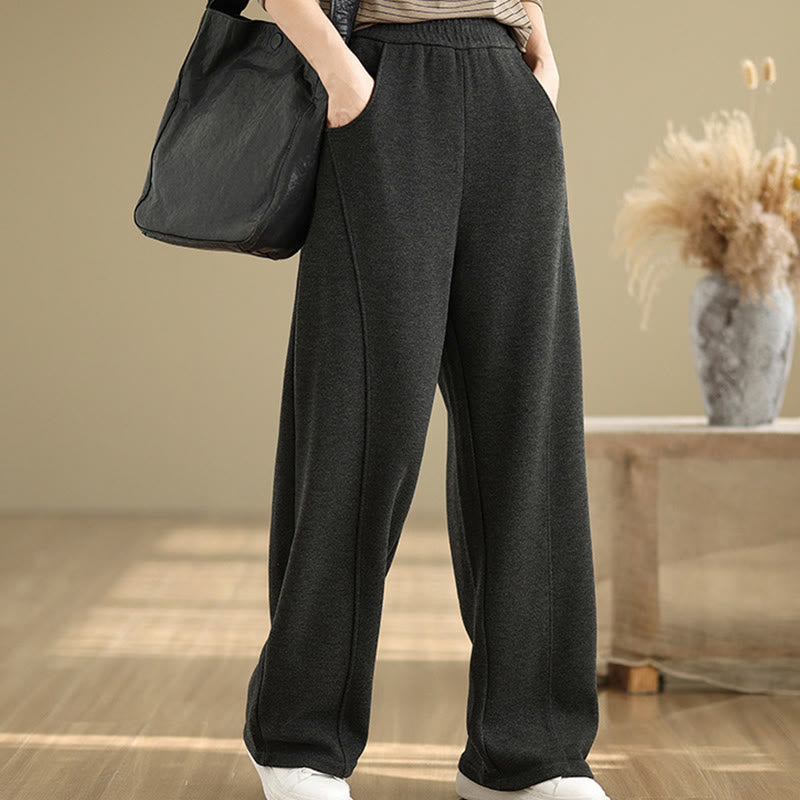 Buddha Stones Casual Thickening Women's Polyester Straight Leg Pants With Pockets