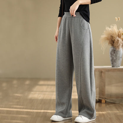 Buddha Stones Casual Thickening Women's Polyester Straight Leg Pants With Pockets