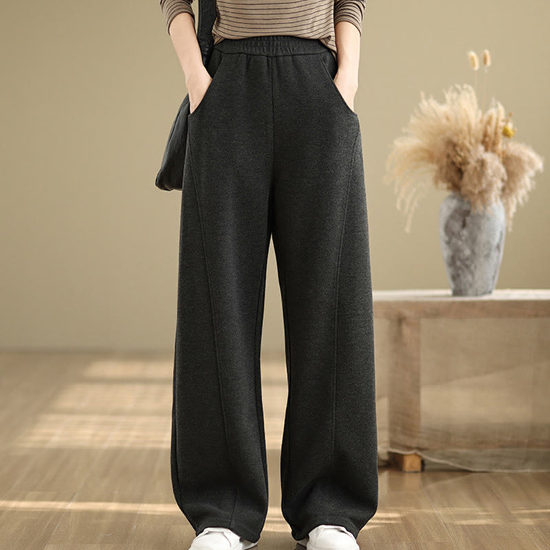 Buddha Stones Casual Thickening Women's Polyester Straight Leg Pants With Pockets