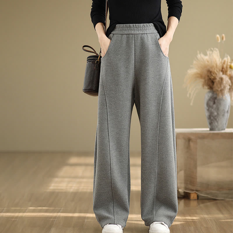 Buddha Stones Casual Thickening Women's Polyester Straight Leg Pants With Pockets