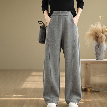 Buddha Stones Casual Thickening Women's Polyester Straight Leg Pants With Pockets