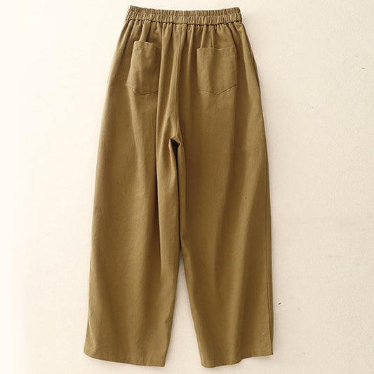 Buddha Stones Casual Snap Buttons Women's Cotton Polyester Pants With Pockets