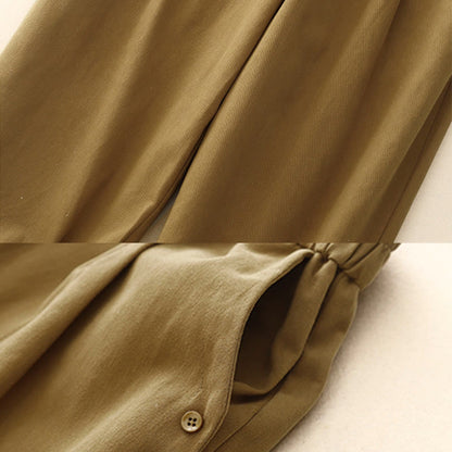 Buddha Stones Casual Snap Buttons Women's Cotton Polyester Pants With Pockets