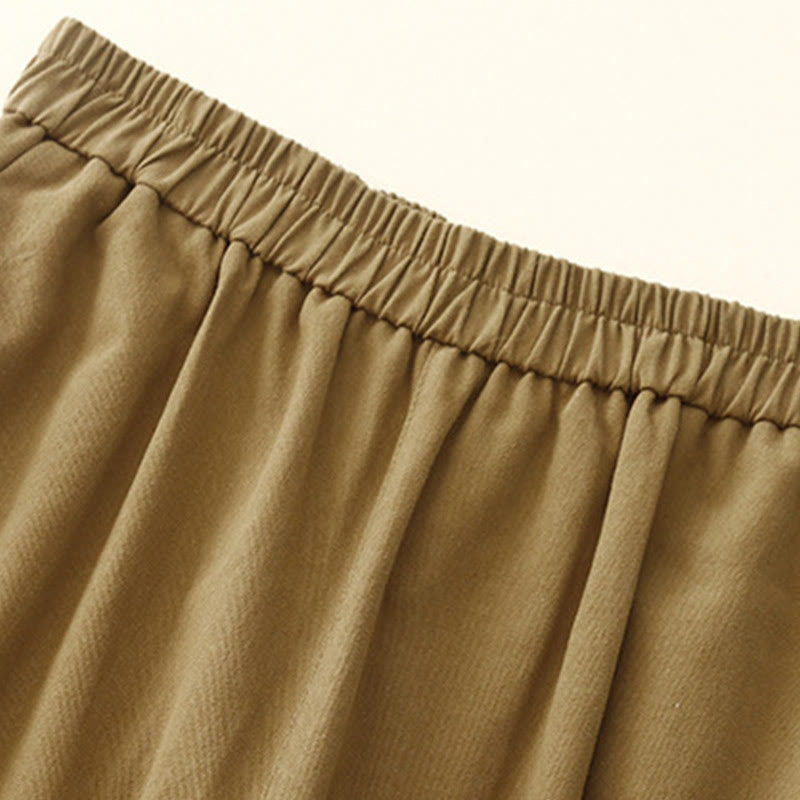 Buddha Stones Casual Snap Buttons Women's Cotton Polyester Pants With Pockets