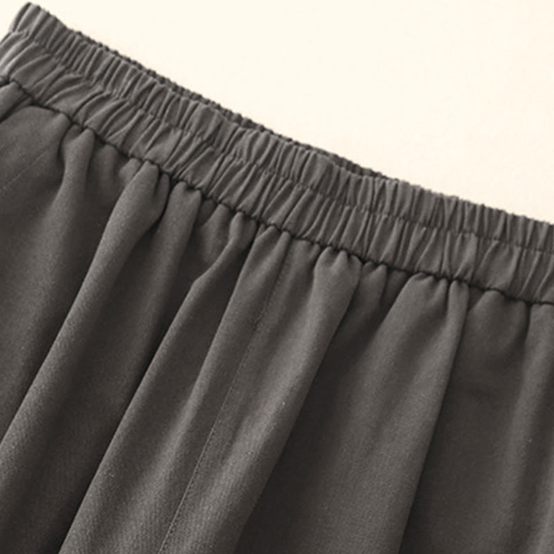Buddha Stones Casual Snap Buttons Women's Cotton Polyester Pants With Pockets
