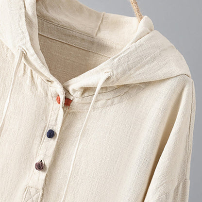 Buddha Stones Women's Plain Buttons Design Cotton Long Sleeve Hoodie With Pockets