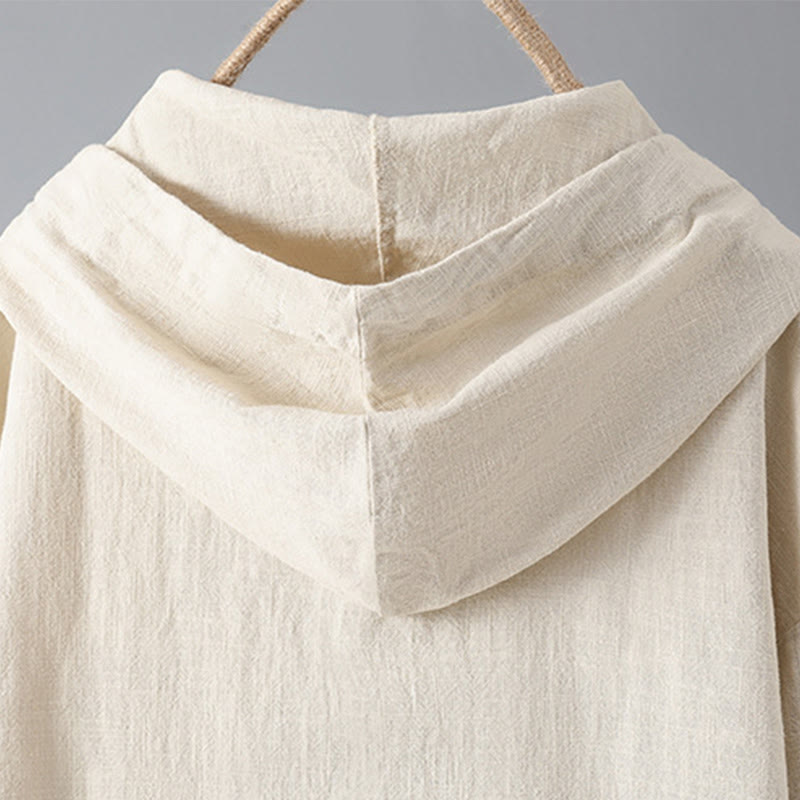Buddha Stones Women's Plain Buttons Design Cotton Long Sleeve Hoodie With Pockets