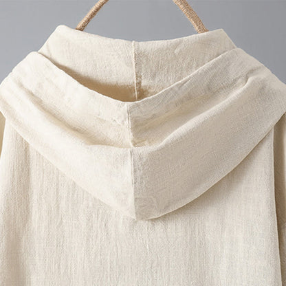 Buddha Stones Women's Plain Buttons Design Cotton Long Sleeve Hoodie With Pockets