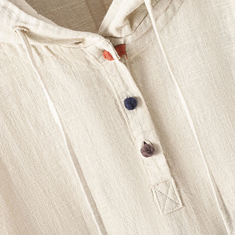 Buddha Stones Women's Plain Buttons Design Cotton Long Sleeve Hoodie With Pockets