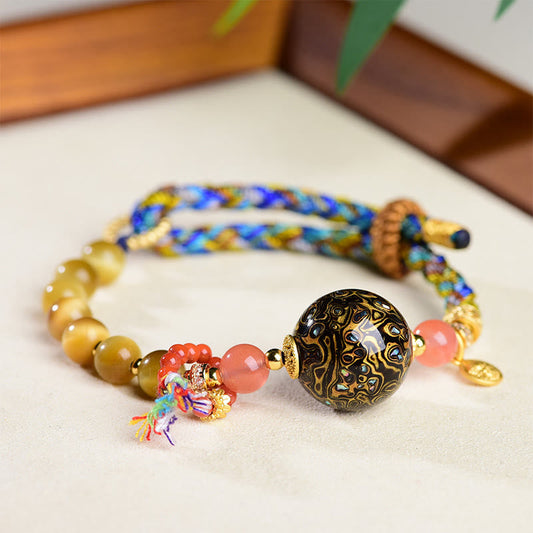 Buddha Stones Tibetan  Lacquer Bead Hand-woven Tiger Eye Stone Protection Bracelet