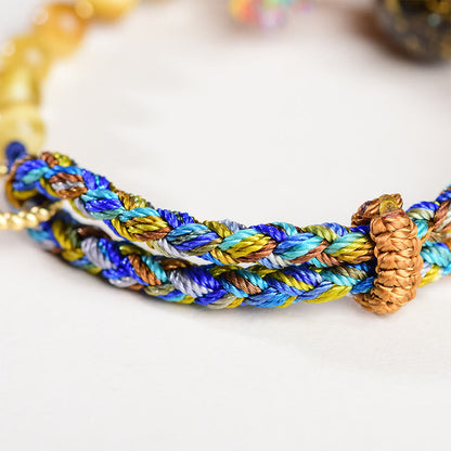 Buddha Stones Tibetan  Lacquer Bead Hand-woven Tiger Eye Stone Protection Bracelet