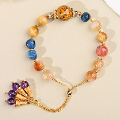Buddha Stones Tibetan Lacquer Bead Hand-woven Various Crystals Power  Bracelet