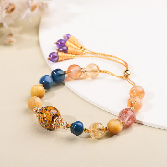 Buddha Stones Tibetan Lacquer Bead Hand-woven Various Crystals Power  Bracelet