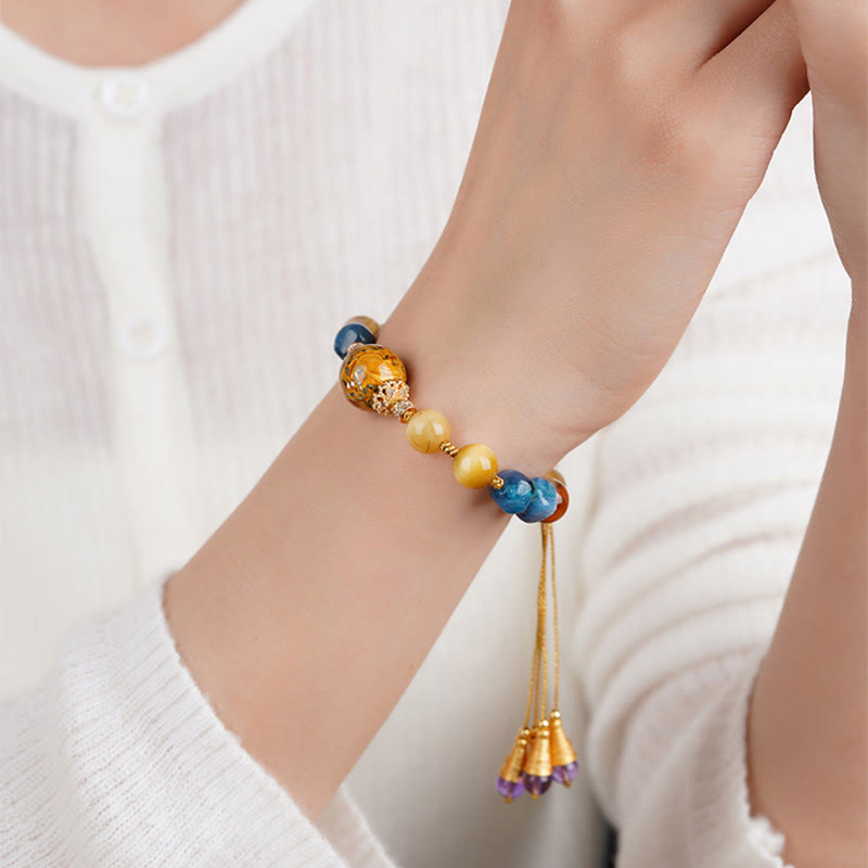 Buddha Stones Tibetan Lacquer Bead Hand-woven Various Crystals Power  Bracelet