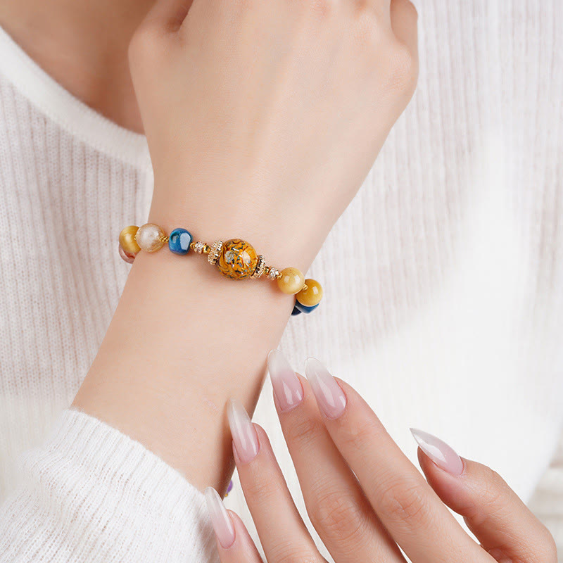 Buddha Stones Tibetan Lacquer Bead Hand-woven Various Crystals Power  Bracelet