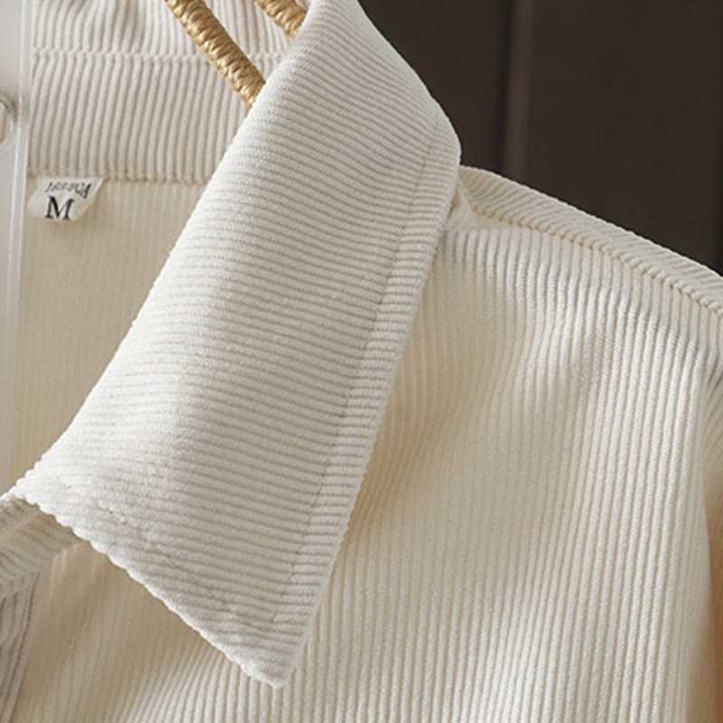 Buddha Stones Commute Plain Buttons Cotton Corduroy Women's Long Sleeve Shirt