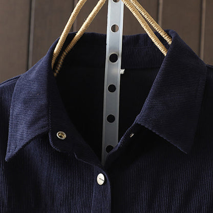 Buddha Stones Commute Plain Buttons Cotton Corduroy Women's Long Sleeve Shirt