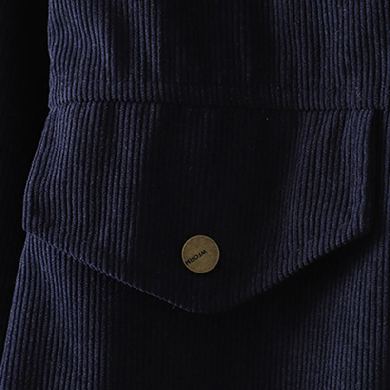 Buddha Stones Commute Plain Buttons Cotton Corduroy Women's Long Sleeve Shirt