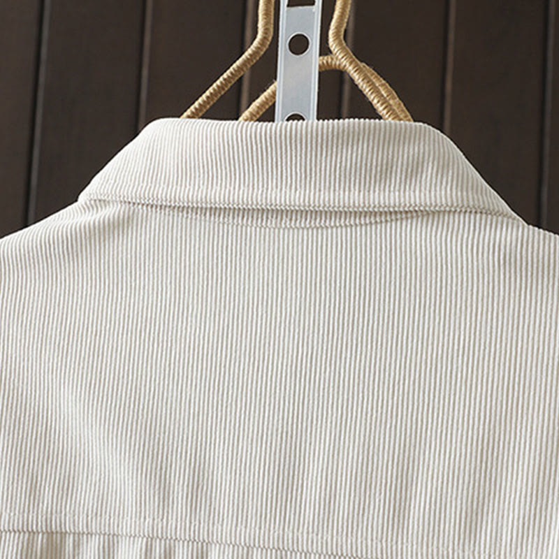 Buddha Stones Commute Plain Buttons Cotton Corduroy Women's Long Sleeve Shirt