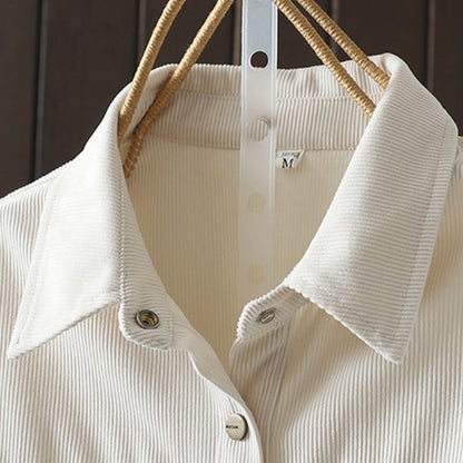 Buddha Stones Commute Plain Buttons Cotton Corduroy Women's Long Sleeve Shirt