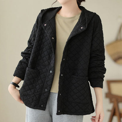 Buddha Stones Plain Hoodie Design Women's Cotton Thermal Long Sleeve Jacket With Pockets