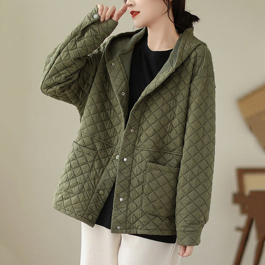 Buddha Stones Plain Hoodie Design Women's Cotton Thermal Long Sleeve Jacket With Pockets