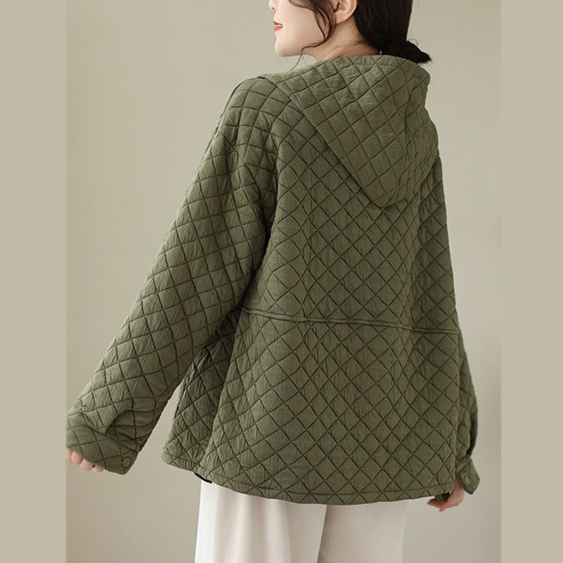 Buddha Stones Plain Hoodie Design Women's Cotton Thermal Long Sleeve Jacket With Pockets