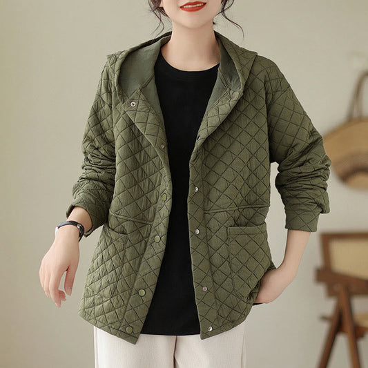 Buddha Stones Plain Hoodie Design Women's Cotton Thermal Long Sleeve Jacket With Pockets